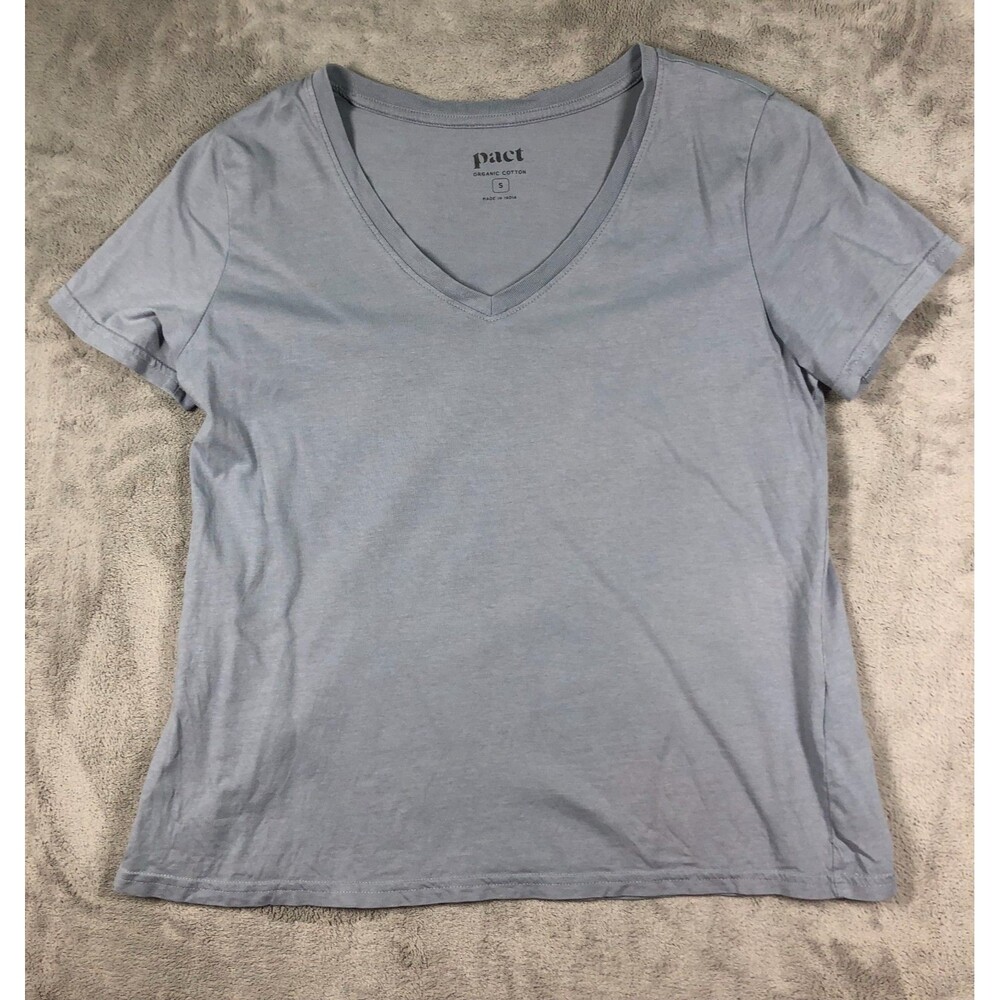 Pact Organic Cotton Tshirt Womens Gray Short Sleeve Size Small V-Neck Basic